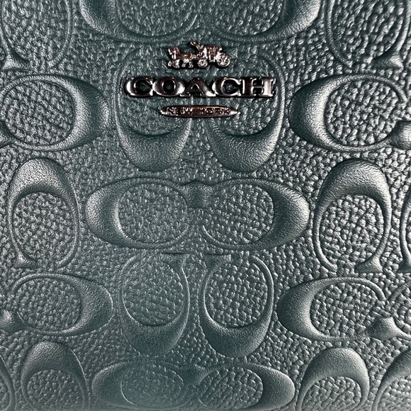 Coach Corner Zip Wristlet In Signature Leather Gunmetal/Forest - Picture 9 of 10